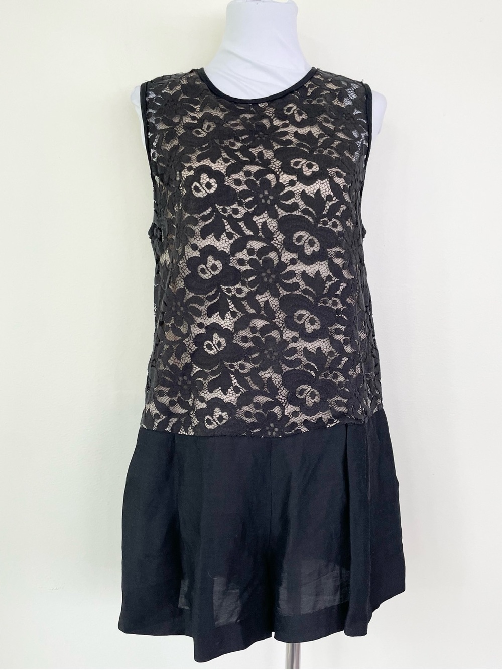 3.1 Phillip Lim Cotton Blend Sleeveless Lace Romper w Pockets Black size 6